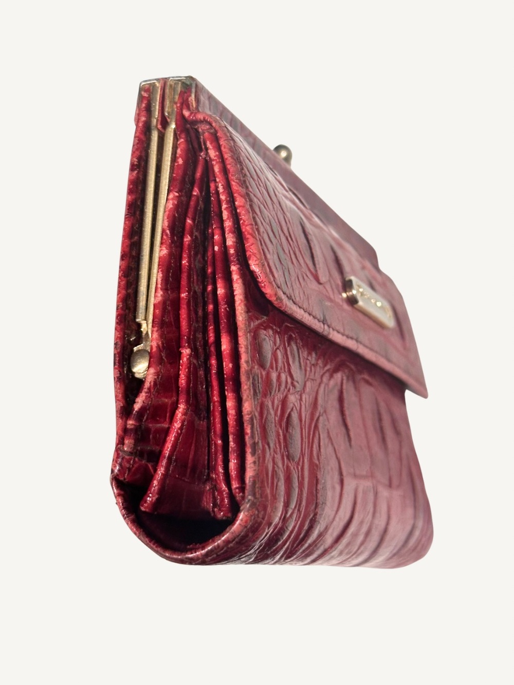 Rare Vintage Brahmin Melbourne Red Kiss-Lock Wallet | Rare Croc Leather - Picture 9 of 10